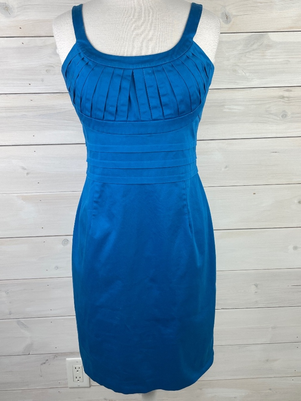 Calvin Klein Blue Sleeveless Dress Pleated Bodice